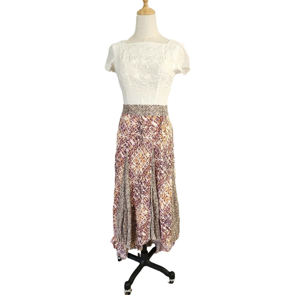 Free People Maxi Skirt High Low Gauze Raw Patchwork Cottagecore Bloom Tribal XS - Picture 2 of 9